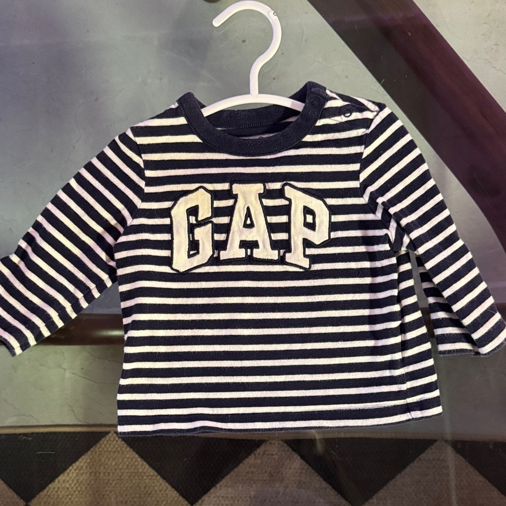 GAP Kids Navy and White Striped Long Sleeve Tee
